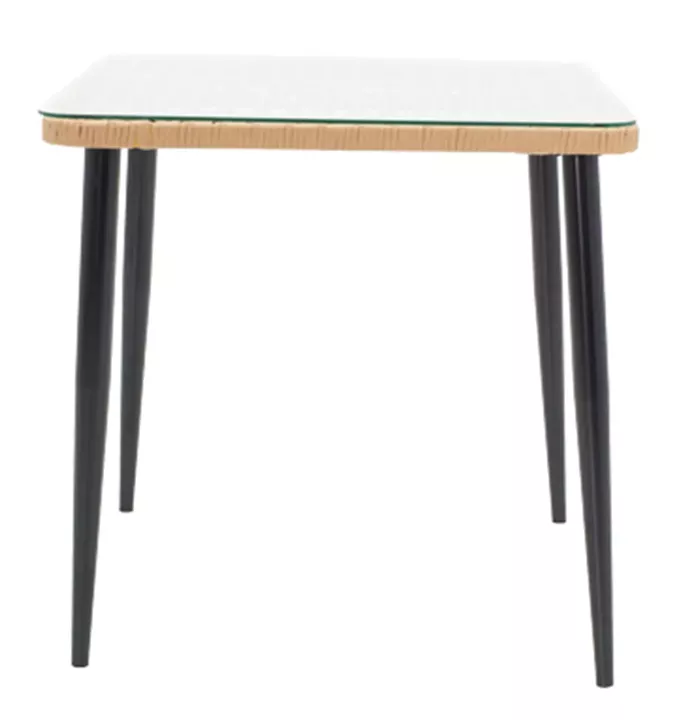 Τραπεζαρία Naoki σετ 3 τεμ pakoworld μέταλλο μαύρο-pe φυσικό-γυαλί 80x80x78εκ