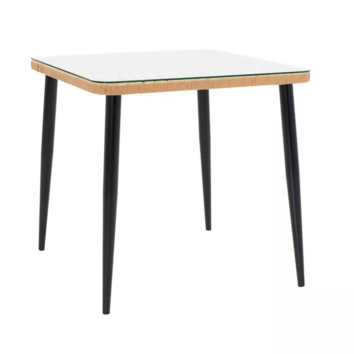 Τραπεζαρία Naoki σετ 3 τεμ pakoworld μέταλλο μαύρο-pe φυσικό-γυαλί 80x80x78εκ