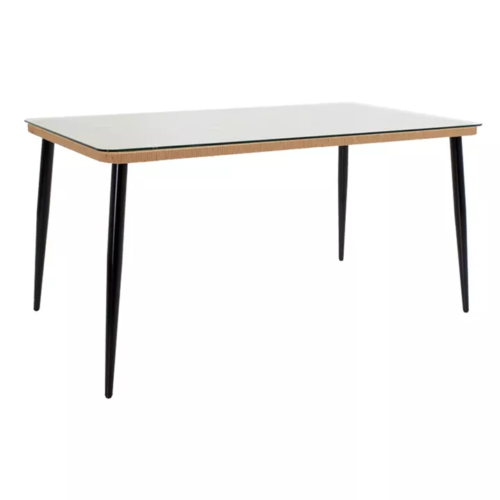 Naoki dining table set 7 pcs pakoworld metal black-pe natural-glass 160x90x78cm