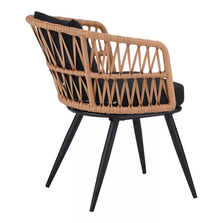 Naoki dining table set 7 pcs pakoworld metal black-pe natural-glass 160x90x78cm