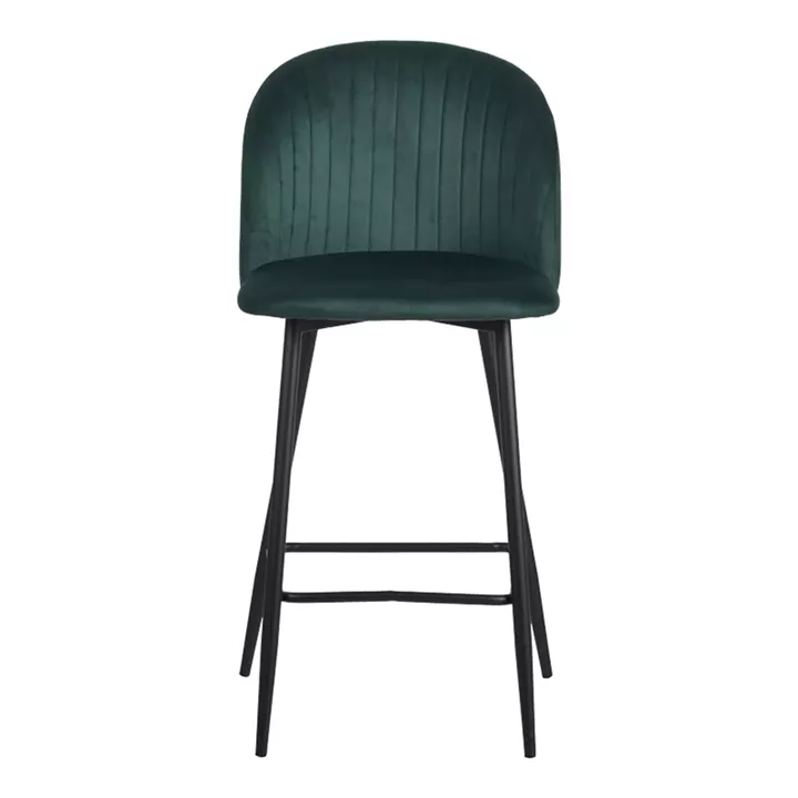 Barow pakoworld velvet bar stool in dark green shade with black metal legs 53x46.5x96.5