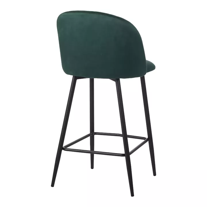 Barow pakoworld velvet bar stool in dark green shade with black metal legs 53x46.5x96.5