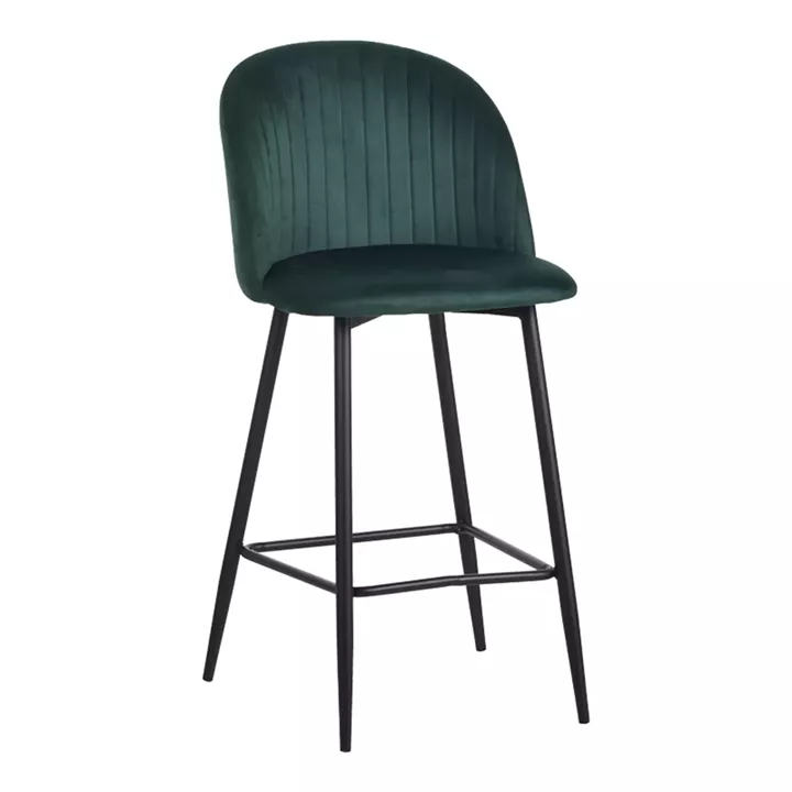 Barow pakoworld velvet bar stool in dark green shade with black metal legs 53x46.5x96.5