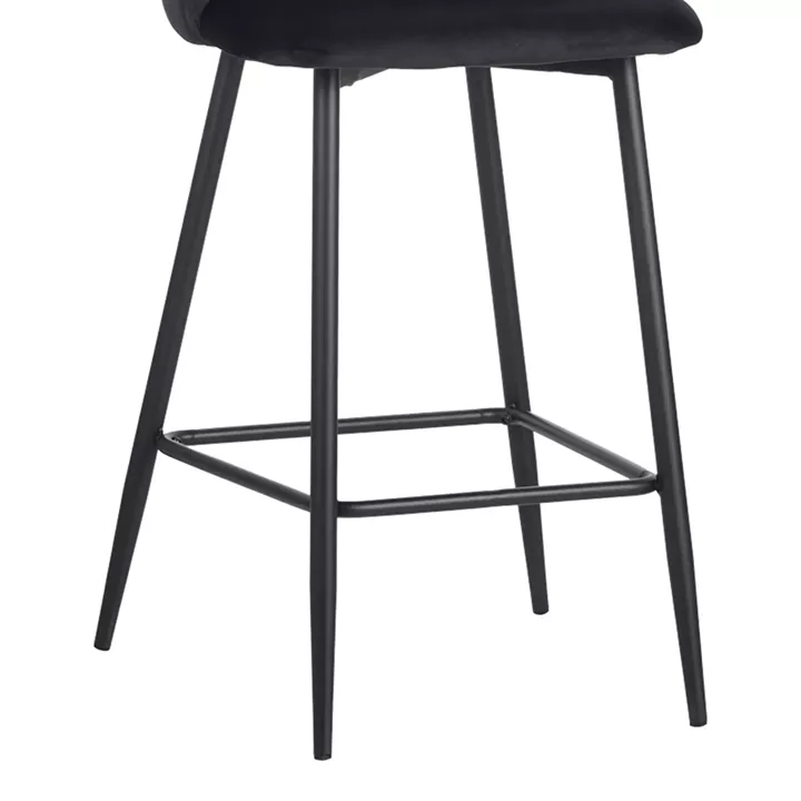 Barow bar stool pakoworld velvet in black shade with black metal legs 53x46.5x96.5