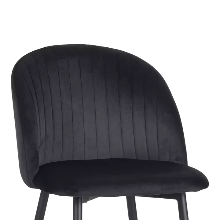 Barow bar stool pakoworld velvet in black shade with black metal legs 53x46.5x96.5