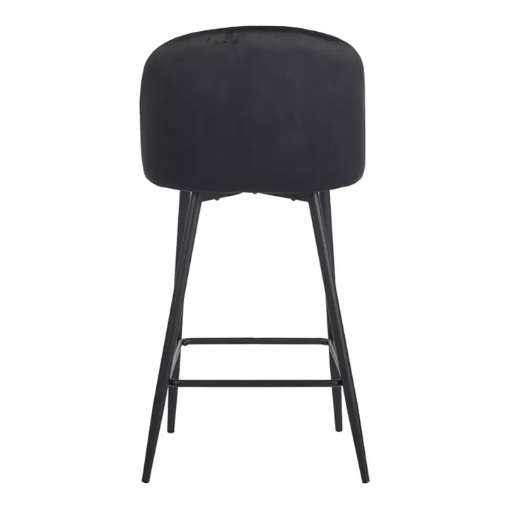 Barow bar stool pakoworld velvet in black shade with black metal legs 53x46.5x96.5