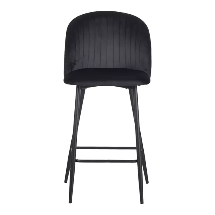 Barow bar stool pakoworld velvet in black shade with black metal legs 53x46.5x96.5