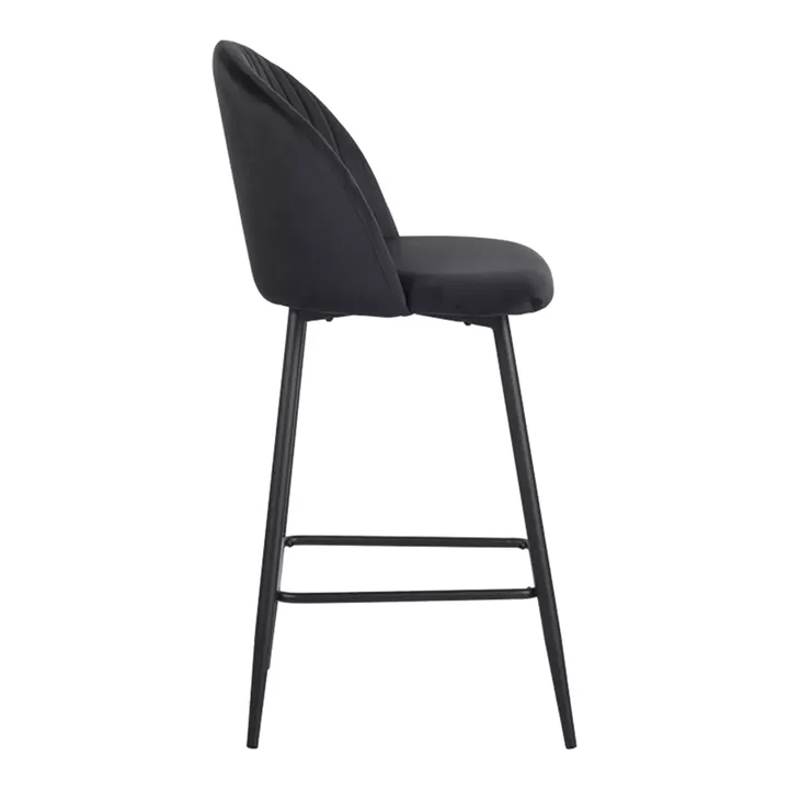 Barow bar stool pakoworld velvet in black shade with black metal legs 53x46.5x96.5