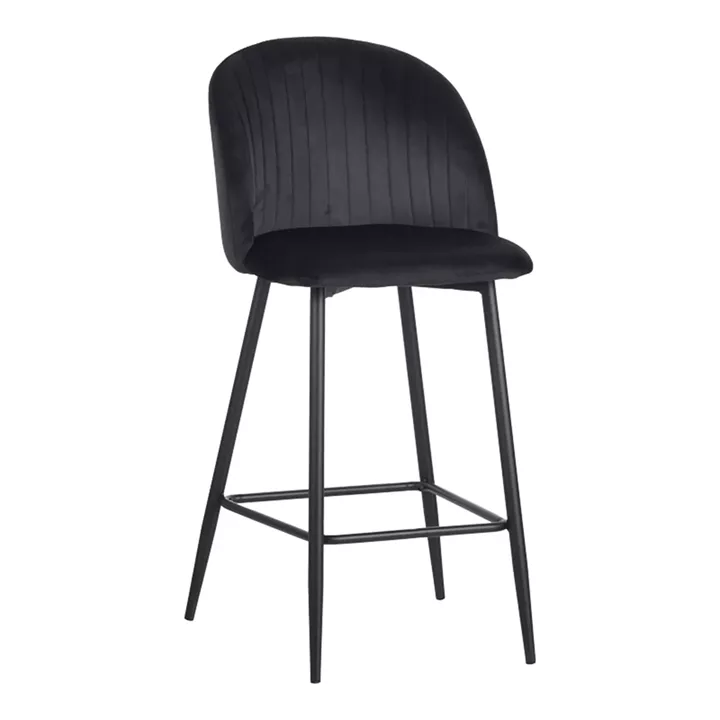 Barow bar stool pakoworld velvet in black shade with black metal legs 53x46.5x96.5