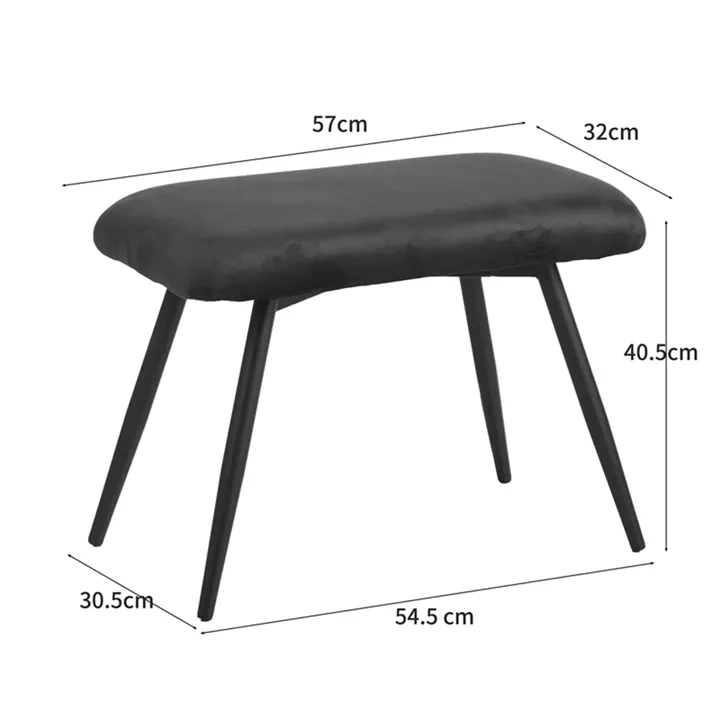Armchair with footstool Rueda pakoworld velvet in dark green shade with black metal legs 71.5x66.5x99cm