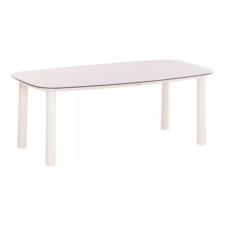 OUTDOOR DINING TABLE DOSUN HM6202.02 CREAM WHITE ALUMINUM-3D PRINT GLASS TOP IN CERAMIC LOOK 220x100x75H