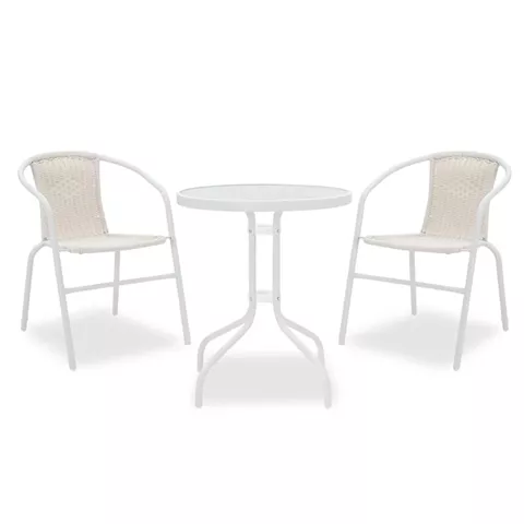 Watson-Obbi garden dining set 3pcs pakoworld metal white-glass Φ60x70cm