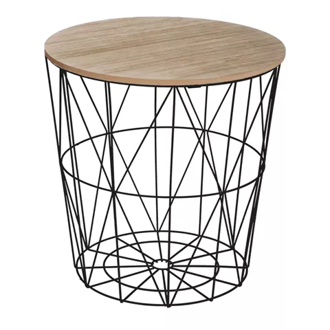 Side table Kumi pakoworld oak mdf table surface and black metal D40x41cm