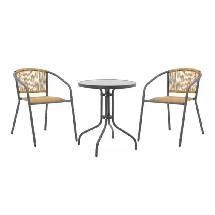Dining table Watson-Lindaria pakoworld set of 3 pieces anthracite metal-glass Φ60x70cm