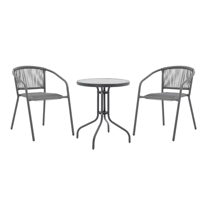 Dining table Watson-Lindaria pakoworld set of 3 pieces anthracite metal-glass Φ60x70cm