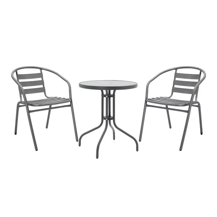 Tραπεζαρία Watson-Tade pakoworld σετ 3τεμ μέταλλο ανθρακί-γυαλί Φ60x70εκ