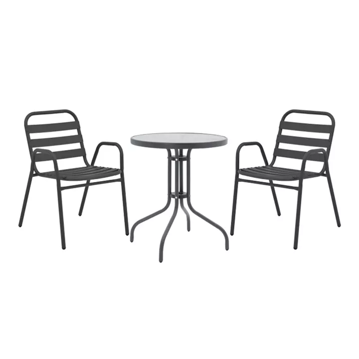 Tραπεζαρία Watson-Sussie pakoworld σετ 3τεμ μέταλλο ανθρακί-γυαλί Φ60x70εκ