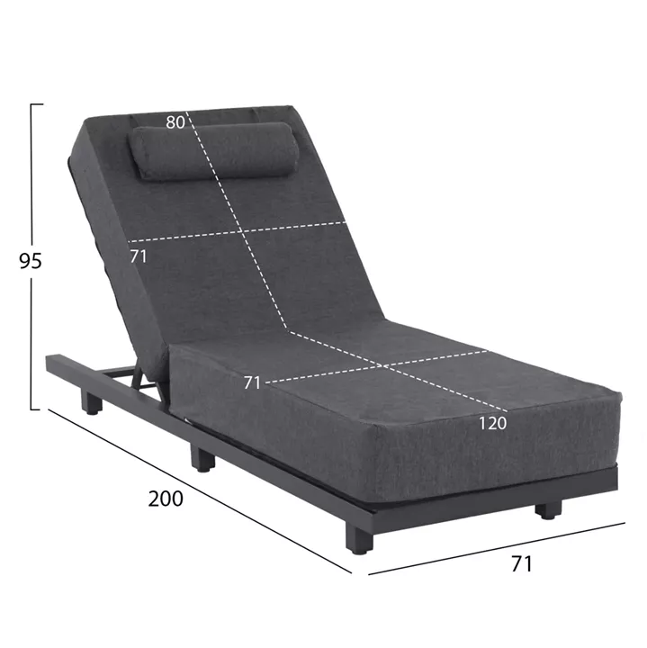 PROFESSIONAL SUNLOUNGER JESSIE HM10714.03 DARK GREY ALUMINUM & CUSHION 200x71x35.5-95Hcm.