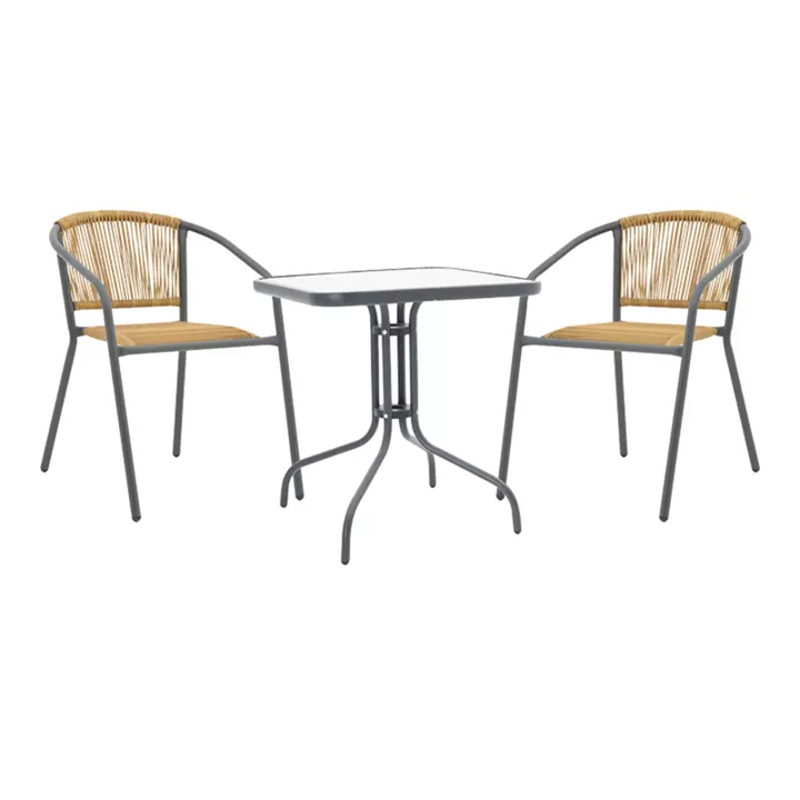 Τραπεζαρία Watson-Lindaria pakoworld μέταλλο ανθρακί-γυαλί και pe rattan σε φυσική απόχρωση 70x70x70εκ