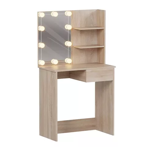 DRESSING TABLE WITH LED LIGHTS & SHELVES LAURYN HM2501.01 MELAMINE IN SONAMA 75x40x134.5Hcm.