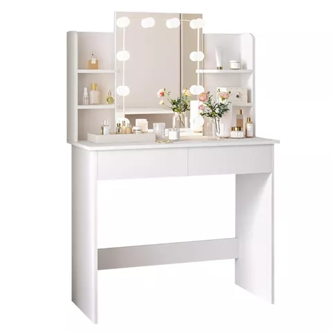 DRESSING TABLE WITH LED LIGHTS-SHELVES-DRAWERS LAURYN HM2502.03 WHITE COLOR 101.8x40x139.5Hcm.