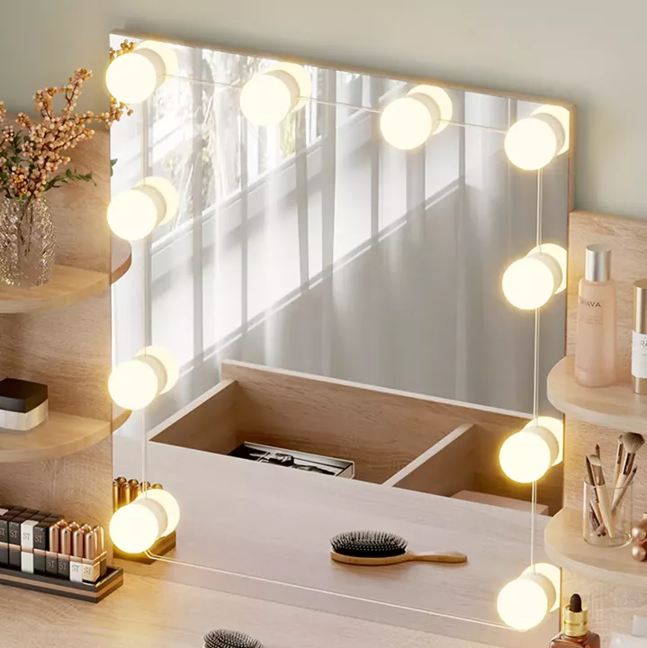 DRESSING TABLE WITH LED LIGHTS-SHELVES-DRAWERS LAURYN HM2502.01 SONAMA COLOR 101.8x40x139.5Hcm.