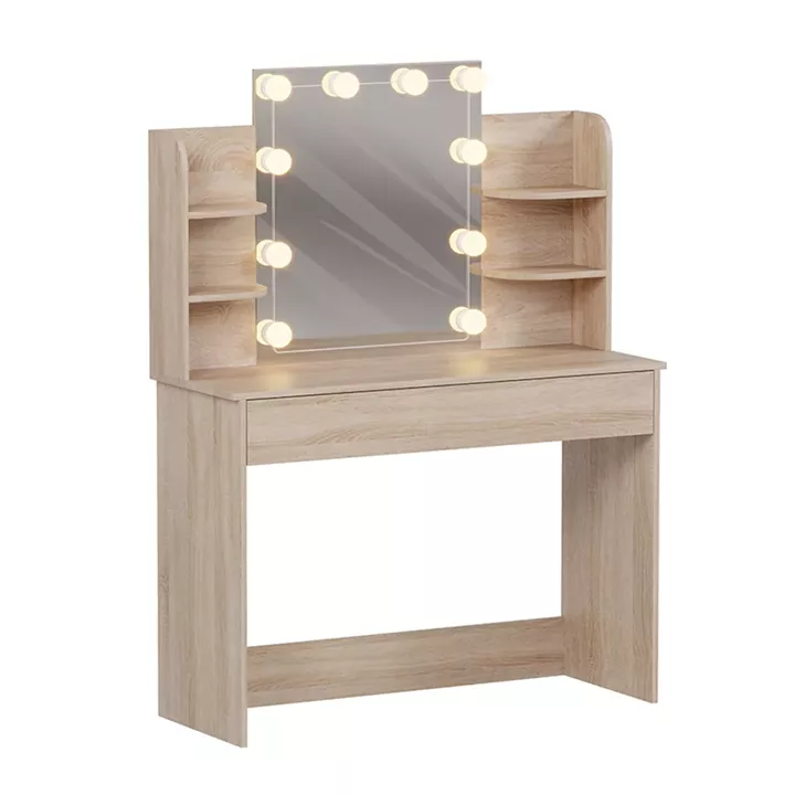 DRESSING TABLE WITH LED LIGHTS-SHELVES-DRAWERS LAURYN HM2502.01 SONAMA COLOR 101.8x40x139.5Hcm.