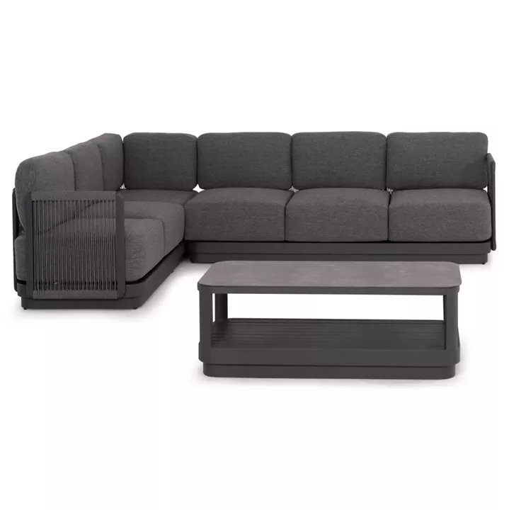 OUTDOOR CORNER LOUNGE SET 3PCS SERIES ELYSIA SM6187.01 DARK GREY ALUMINUM-ROPE-P.E.FABRIC