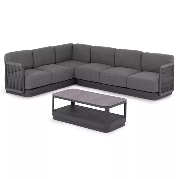 OUTDOOR CORNER LOUNGE SET 3PCS SERIES ELYSIA SM6187.01 DARK GREY ALUMINUM-ROPE-P.E.FABRIC