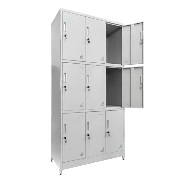 LOCKER METALLIC WITH LEGS MALMOE HM21105 9 CABINETS WITH KEY LOCKS IN LIGHT GREY 90x40x195Hcm.