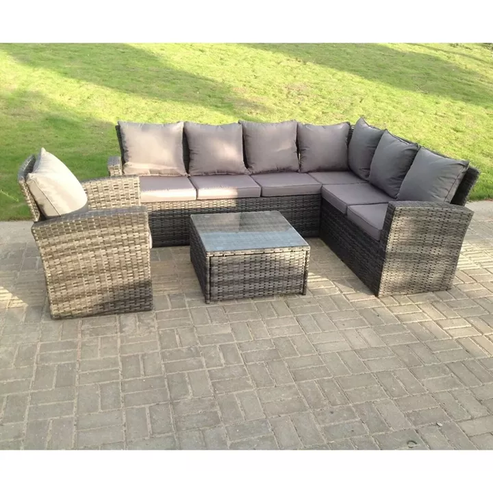 BALI Set Μέταλλο - Wicker: Τραπέζι+ 2θ Καναπέ+ 2 Σκαμπό+ 2 καθίσματα, Απόχρωση Γκρι