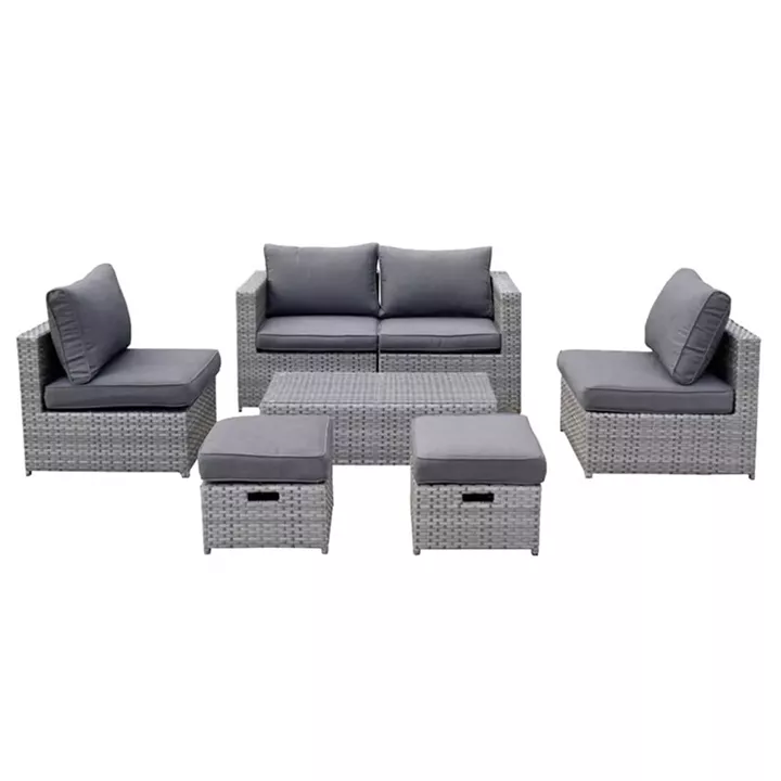 BALI Set Μέταλλο - Wicker: Τραπέζι+ 2θ Καναπέ+ 2 Σκαμπό+ 2 καθίσματα, Απόχρωση Γκρι