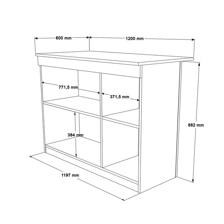 Kogile pakoworld kitchen table-counter in natural shade 120x60x88.2cm