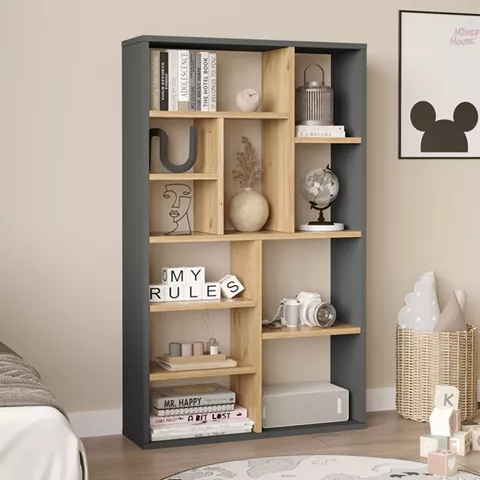 Bookcase Boteca 10-seater pakoworld in natural-anthracite shade 75x22x123.6cm