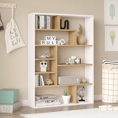 Βιβλιοθήκη Decora pakoworld σε φυσικό-λευκό απόχρωση 90x22x123.6εκ
