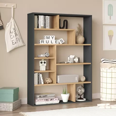 Bookcase Decora pakoworld in natural-anthracite shade 90x22x123.6cm