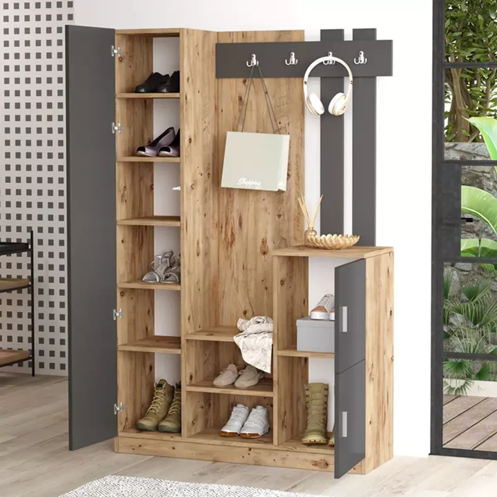 Saron entrance furniture with pakoworld mirror in natural-anthracite shade 113x35x180cm
