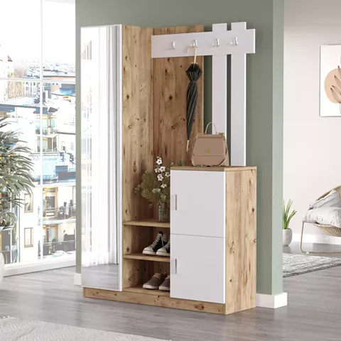 Saron entrance furniture with pakoworld mirror in natural-white shade 113x35x180cm