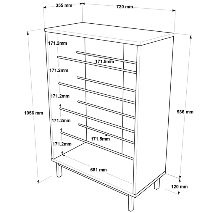 Shoe rack Kinga 5 shelves pakoworld in natural 72x35.5x105.6cm