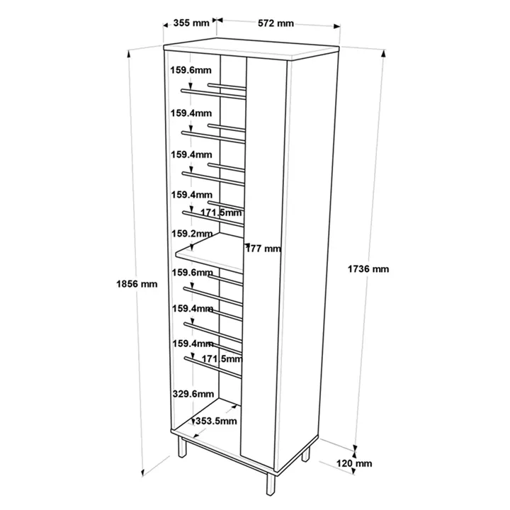 Shoe rack Scarpiera 9-seater pakoworld in natural-anthracite shade 57.2x35.5x185.60cm