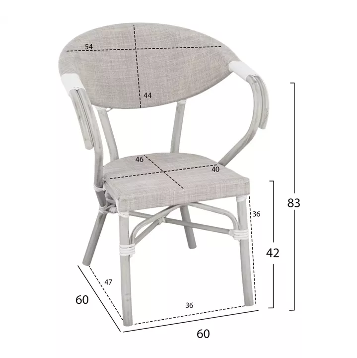 Armchair aluminum Bamboo Look Grey Patina with textline HM5108 57x57x83cm
