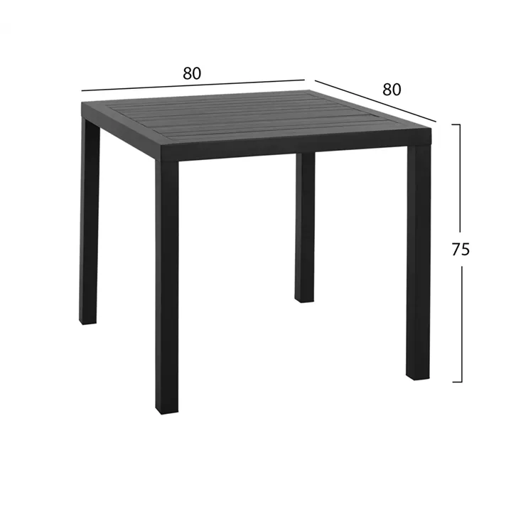 DINING SET 3PCS ALUMINUM TABLE 80X80 & COAL ARMCHAIRS HM11438
