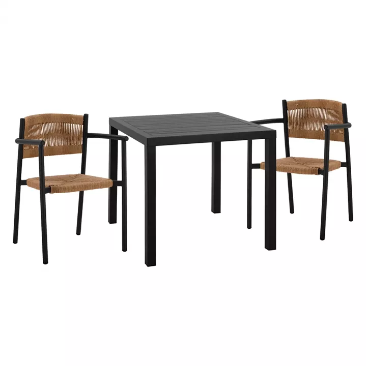 DINING SET 3PCS ALUMINUM TABLE 80X80 & COAL ARMCHAIRS HM11438