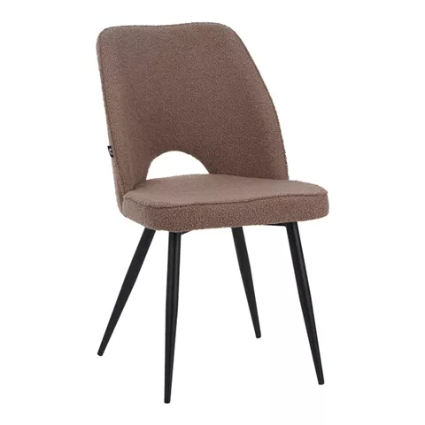 Renish pakoworld chair bouclé in cappuccino color with black metallic legs61x47x91.5cm
