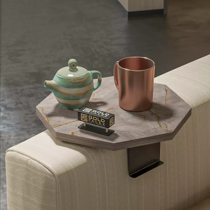 Side table Linea II pakoworld in anthracite color with black metal legs D34x10cm