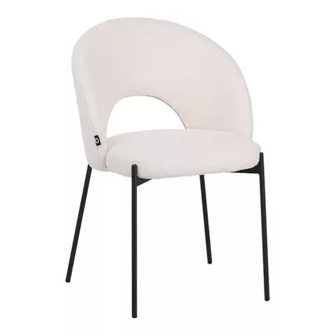 Masebo pakoworld chair bouclé fabric in white color with black metallic legs 68x66x82.5cm