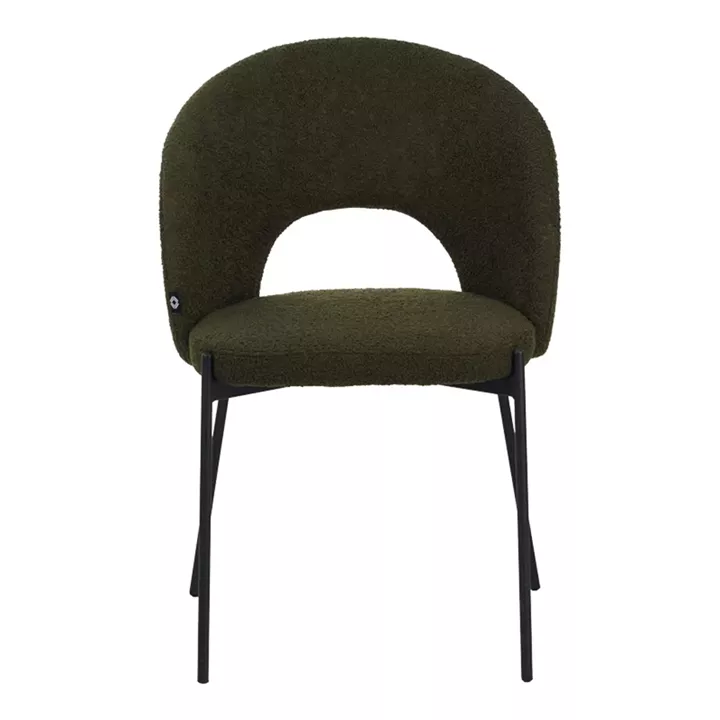 Masebo pakoworld chair bouclé fabric in dark green color with black metallic legs 68x66x82.5cm