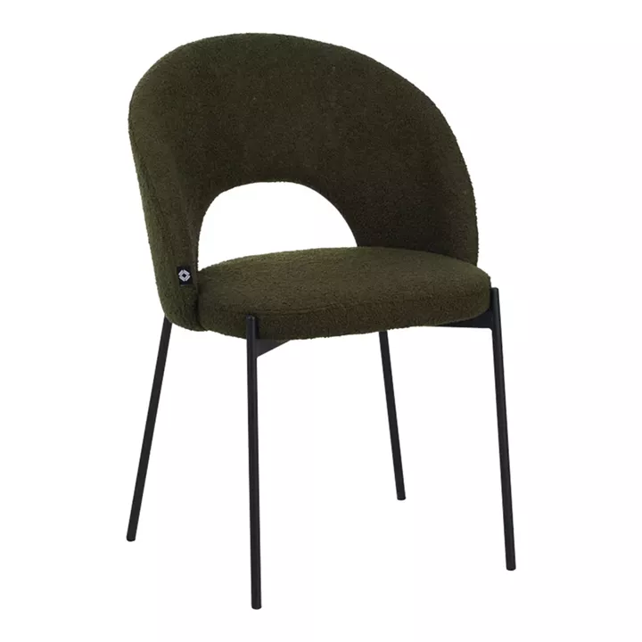 Masebo pakoworld chair bouclé fabric in dark green color with black metallic legs 68x66x82.5cm