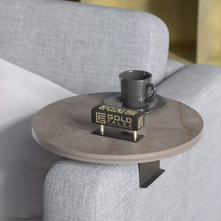 Linea pakoworld side table in anthracite with black metal legs D35.5x5cm