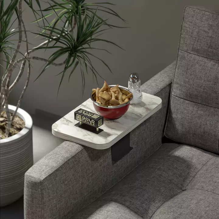 Βοηθητικό τραπεζάκι Linea I pakoworld σε γκρι όψη μαρμάρου  με μαύρα μεταλλικά πόδια 20x35x10εκ